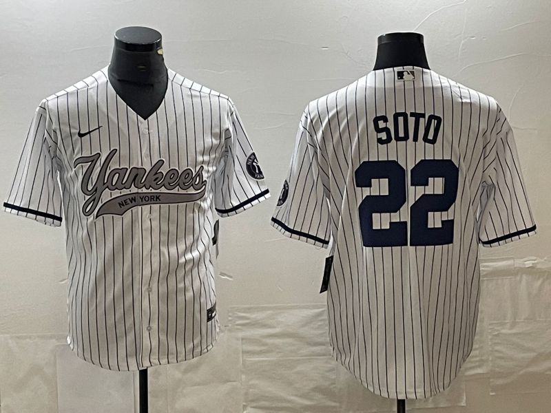 Men New York Yankees #22 Soto White stripe Game Nike 2023 MLB Jersey style 1